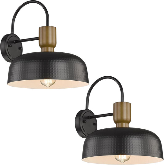 Outdoor Barn Light Gooseneck Barn Light, Farmhouse Exterior Wall Mount Light Vintage Wall Lighting Fixture Industrial Sconce Lantern for Porch, Entryway, Garage, Black, 2 Pack