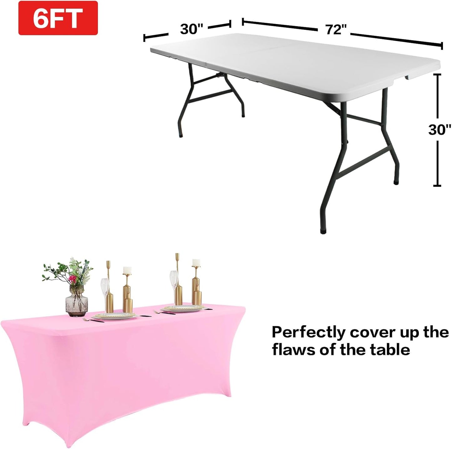 IVAPUPU 2 Pack 4FT Table Cloth for Rectangular Fitted Events Stretch Pink Table Covers Washable Cover Spandex Tablecloth Protector for Party, Wedding, Cocktail, Banquet, Festival