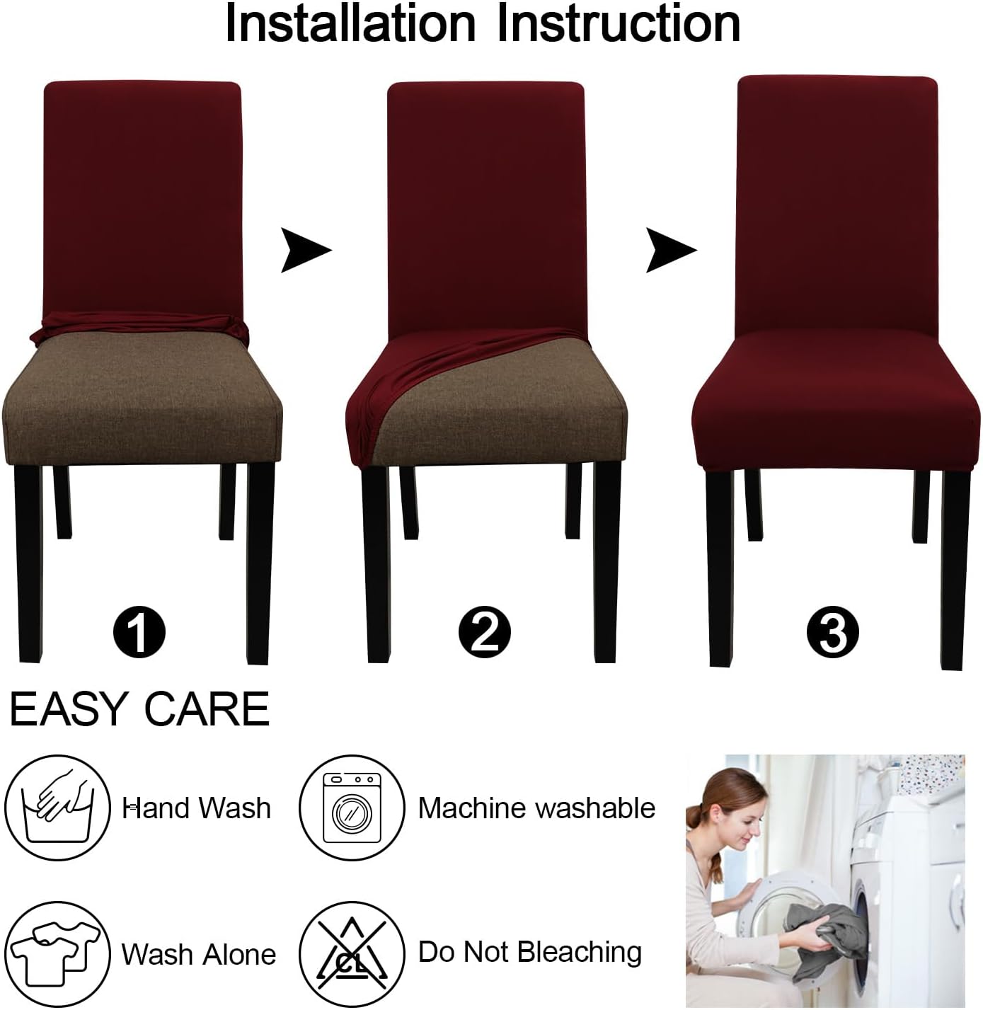JQinHome 6 Pcs Dining Chair Slipcover,High Stretch Removable Washable Chair Seat Protector Cover for Home Party Hotel Wedding Ceremony (Burgundy)