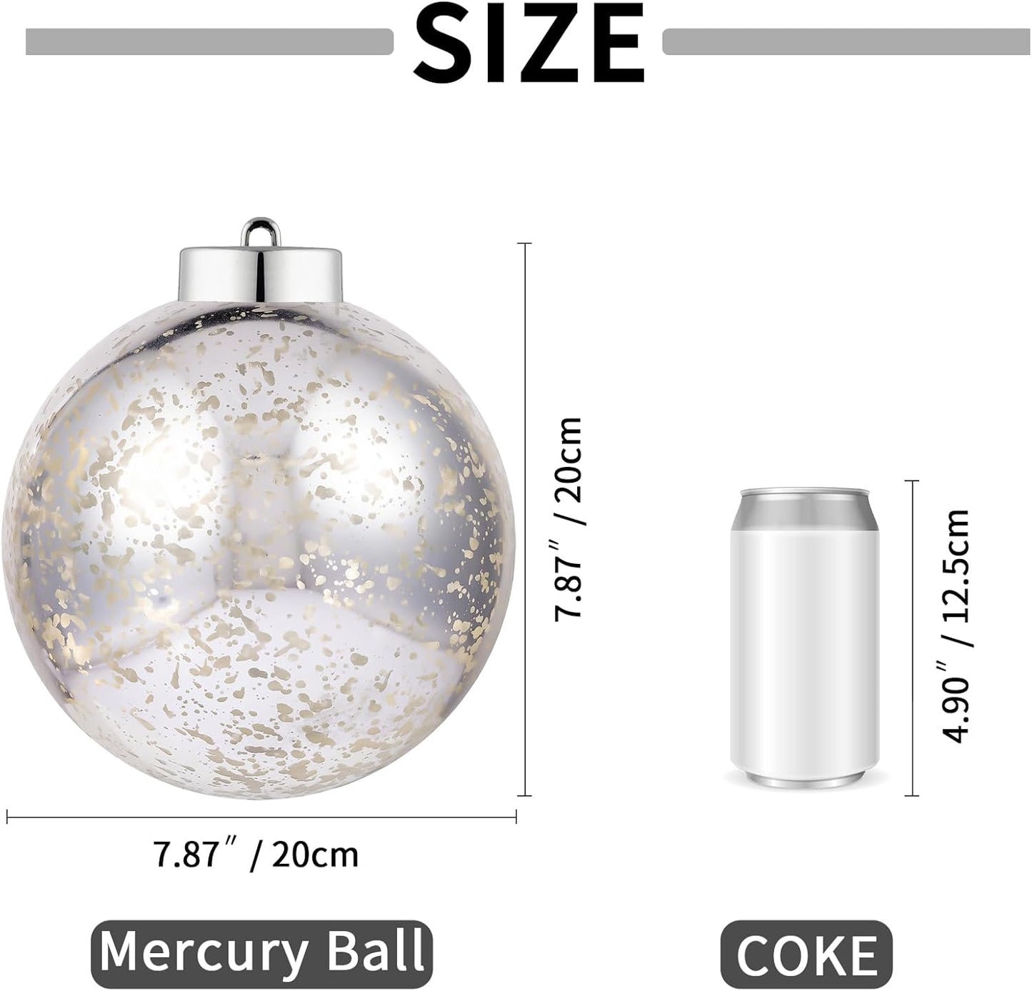 XmasExp Large Christmas Ball Ornaments,1pcs Silver Giant Shatterproof Plastic Hanging Mercury Xmas Ball Decorations Christmas Tree Ornaments (Silver, 8")