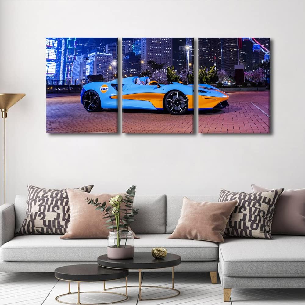 Sports Car and City Landscape Wall Art Painting on Canvas Supercar Speed Car Bedroom Wall Art Modern Home Decor House Decorations for Living Room Bathroom Pictures Stretched on Wooden Frame 36"Wx16"H
