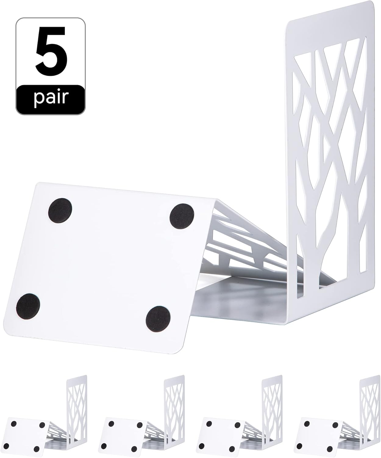 Book Ends, Bookends, Bookends for Shelves, Bookend, Book Ends for Heavy Books, White Metal Book Shelf Holder Home Decorative, Book Stoppers for Shelves, Bookend Supports 5 Pair