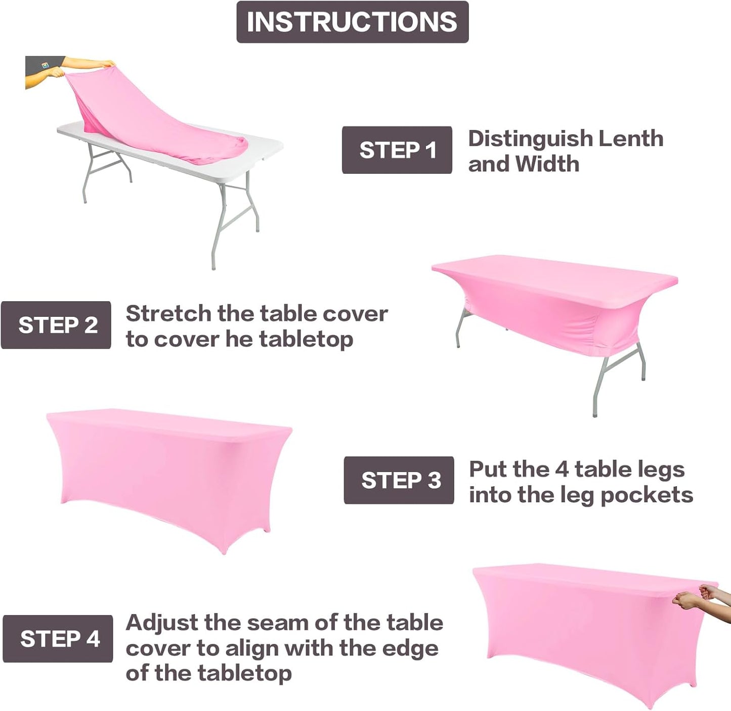 IVAPUPU 8FT Table Cloth for Rectangular Fitted Events Stretch Pink Table Covers Washable Cover Spandex Tablecloth Protector for Party, Wedding, Cocktail, Banquet, Festival