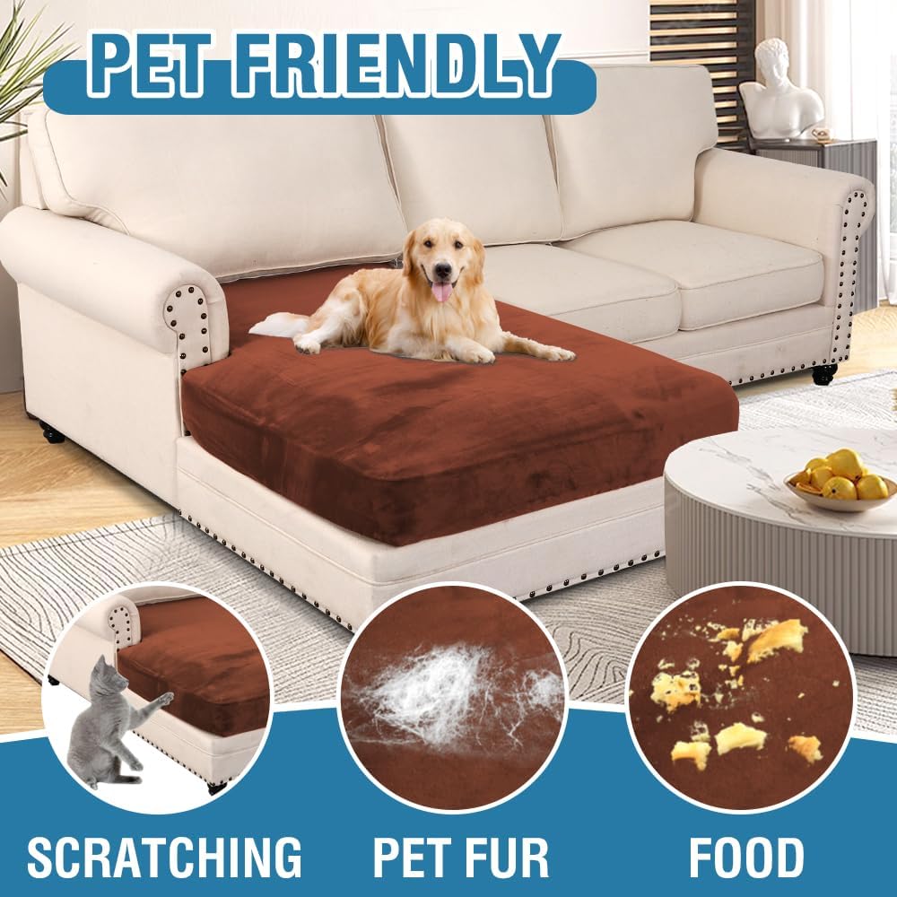 H.VERSAILTEX Velvet Stretch Individual Chaise Cover Sectional Couch Covers for L Shaped Sofa Both Left/Right Furniture Protector Seat Cushion Sofa Cover (1 Piece Chaise Cover, Rust)