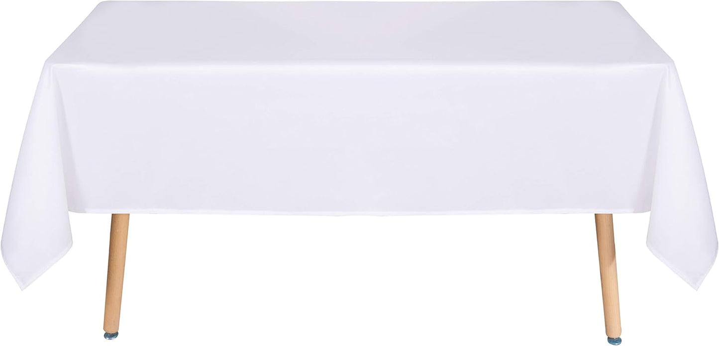 sancua Rectangle Tablecloth - 90 x 156 Inch - Water Resistant Spill Proof Washable Polyester Table Cloth, Decorative Fabric Table Cover for Dining Tables, Buffet Parties and Camping, White
