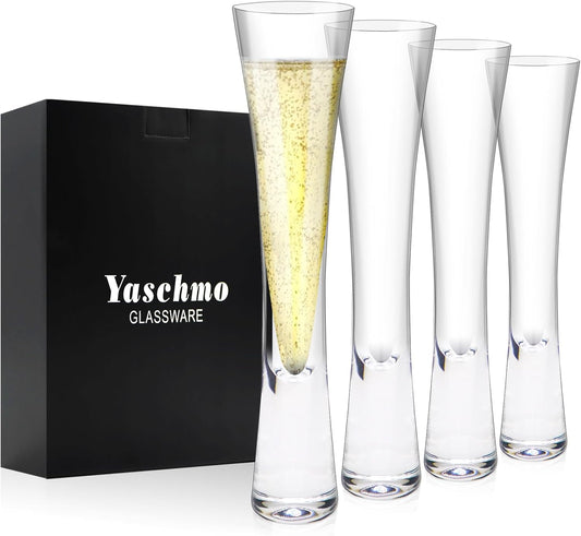 Champagne Flutes Set of 4, Hand Blown Crystal Champagne Glasses, Modern Unique Design, Lead-Free Prosecco Glasses, Elegant Toasting Glasses Gift for Wedding, Anniversary, Birthday, Christmas