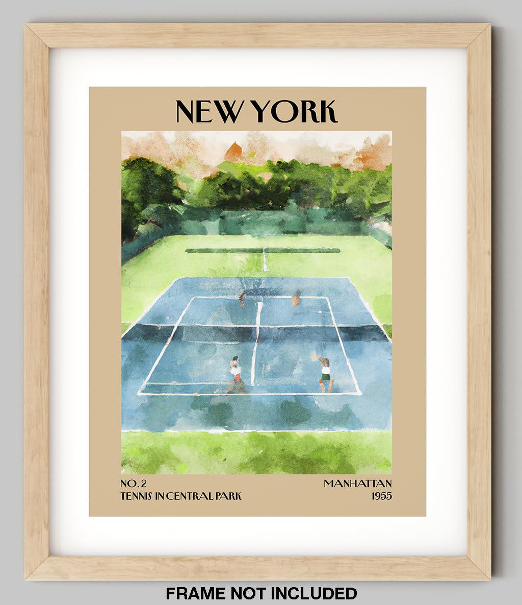 Retro Vintage New York Wall Art Print - 11x14 Unframed Poster - New York City Souvenirs, Cute Trendy Colorful Wall Decor (Tennis Courts, 11x14")