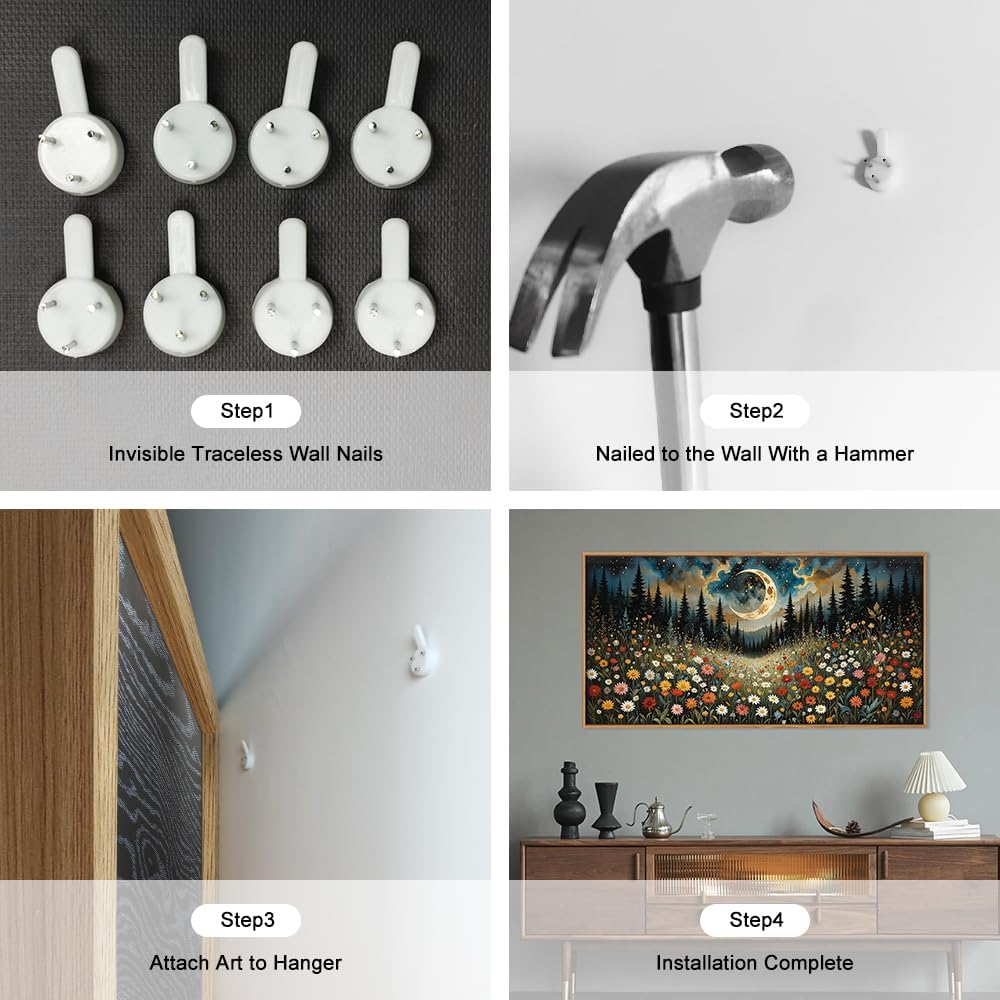 HPINUB Wildflower Moon Pine Tree Framed Canvas Wall Art Set,Nature Forest Wall Decor,Mystical Starry Night Artwork Rustic Mountain Landscape Art Print for Living Room,Bedroom,Office-20 x40