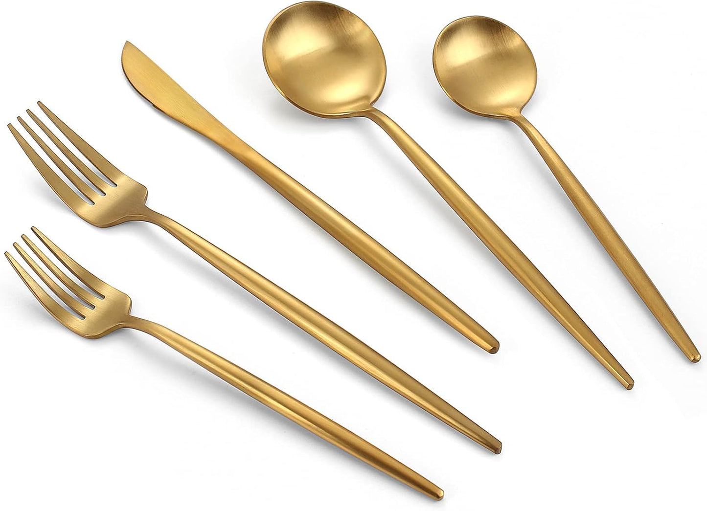 Matte Gold Silverware Set, 20-Piece Stainless Steel Flatware, Tableware Cutlery Service for 4, Satin Finish Utensils, Knife Fork Spoon for Home and Restaurant, Dishwasher Safe