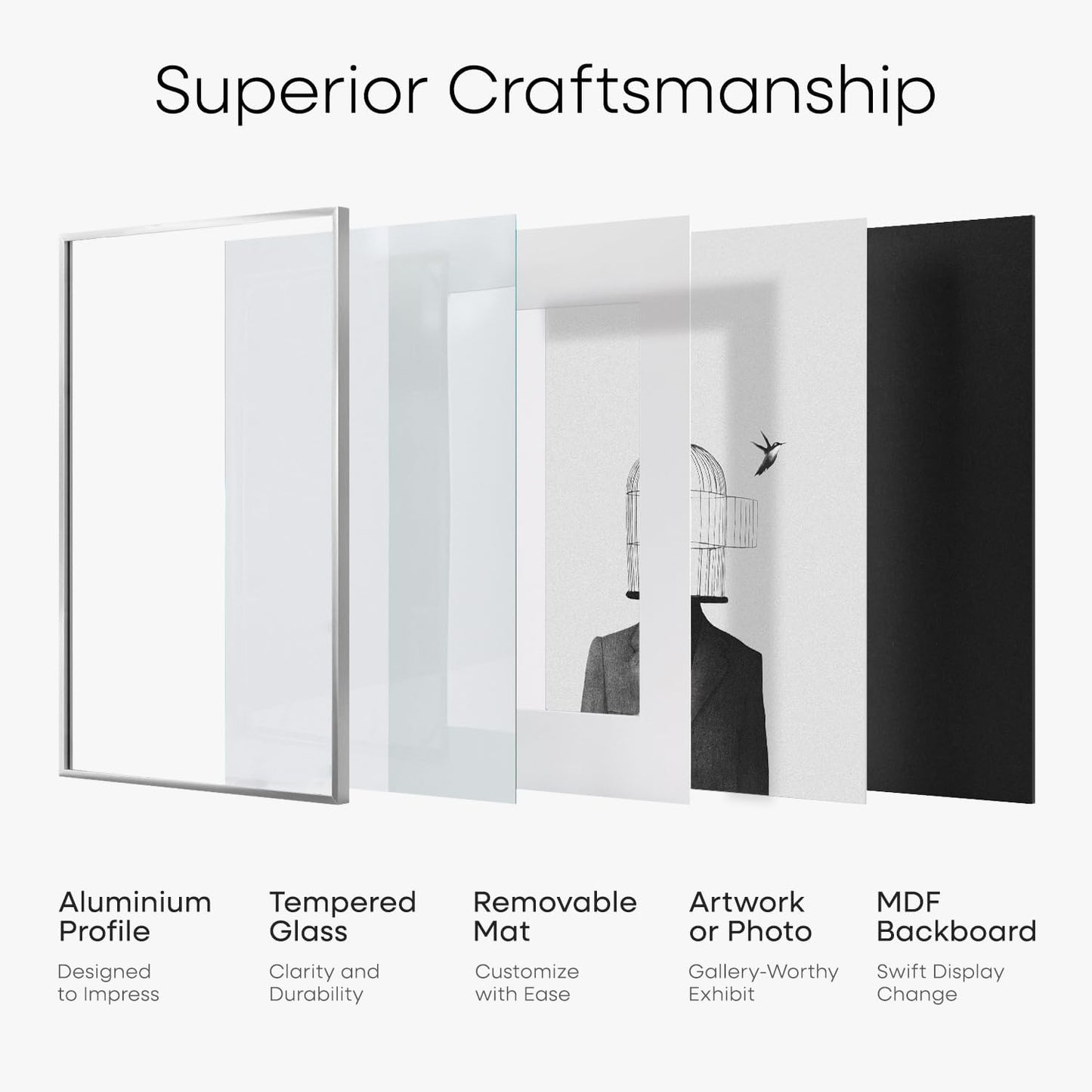 Homeforia A5 Picture Frame Silver, High End Metal 5.8 x 8.3 Frame Matted to 4.1 x 5.8 Art, A5 Frame with Mat A6, 5.8x8.3 Poster Frames, 8.3x5.8 Size Display Frames, Tempered Glass, Wall Kit, Set of 1