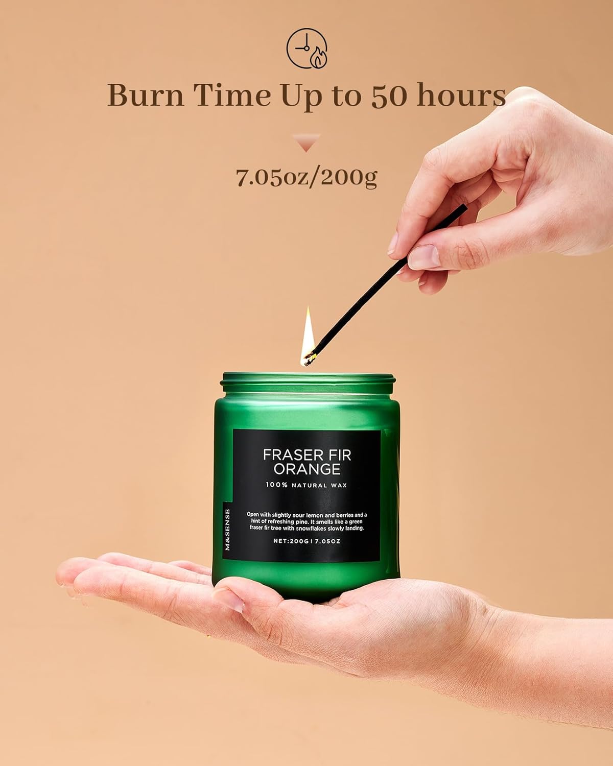 M&SENSE Fir & Orange Scented Natural Soy Wax Non Toxic Candle for Home, Cotton Wick Christmas Tree Scented 7.05oz Up to 50 Hours Holiday Aromatherapy Candle for Relaxation