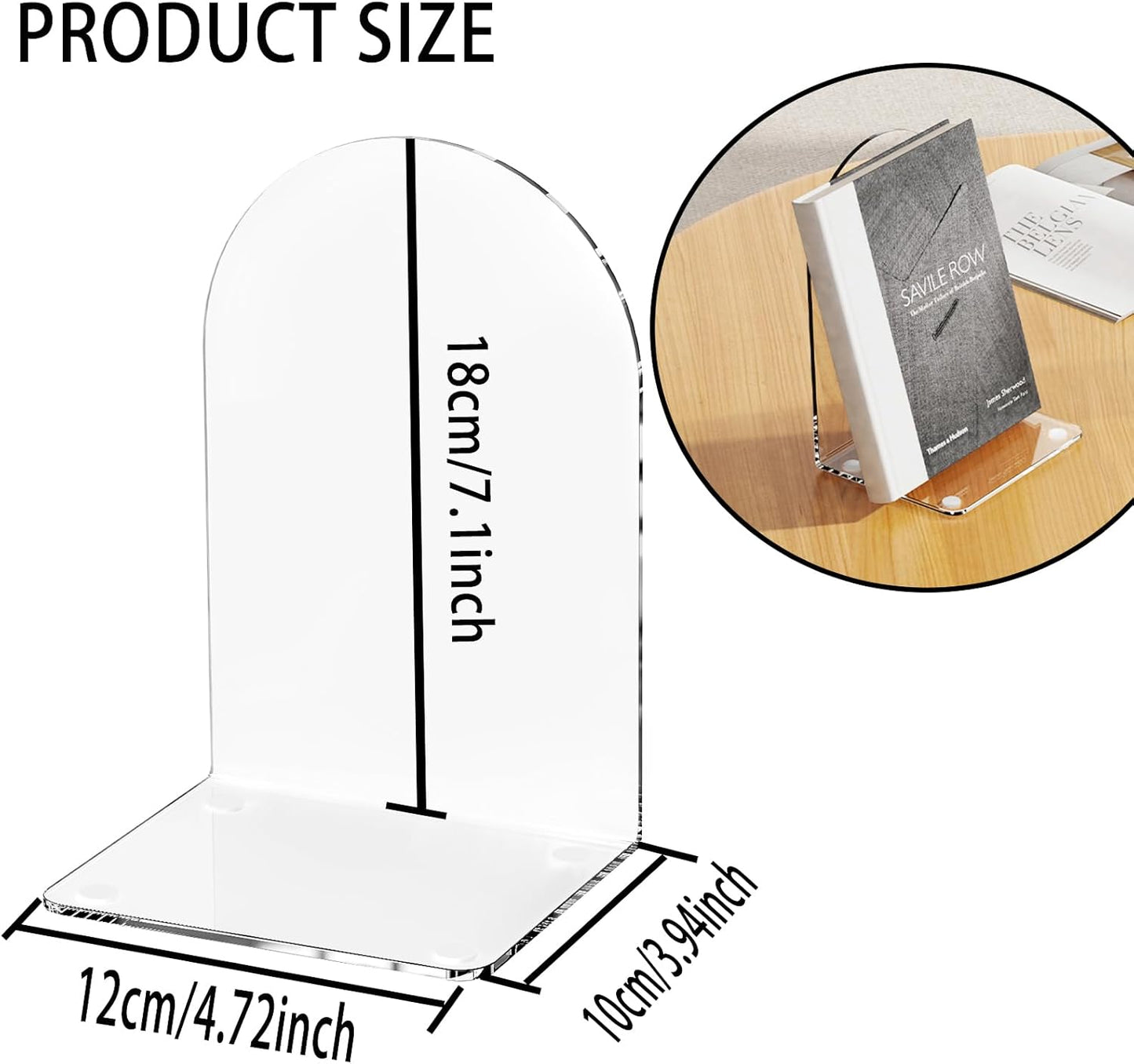 Lulonpon 6 Pieces Book Ends, Bookends, Books End for Shelves, Books End for Heavy Books, Clear Bookends, Acrylic Book Ends for School, Library,Desktop Organizer and Book Shelves