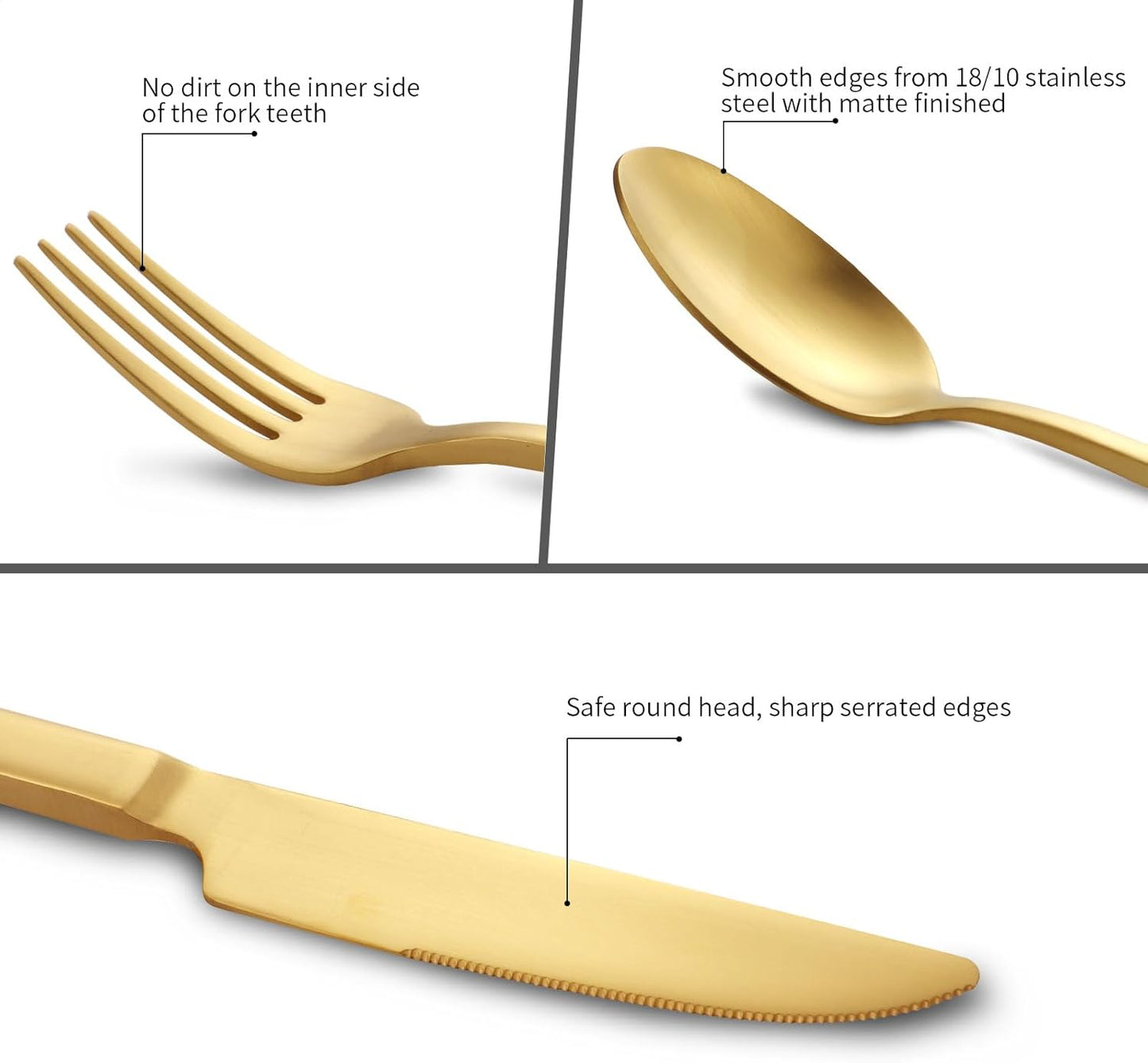 Stainless Steel Flatware Set Hand Forged 18/10 Silverware Set Cutlery Set Gold Cuboid Handle Matte Finished 40 Pieces Service for 8