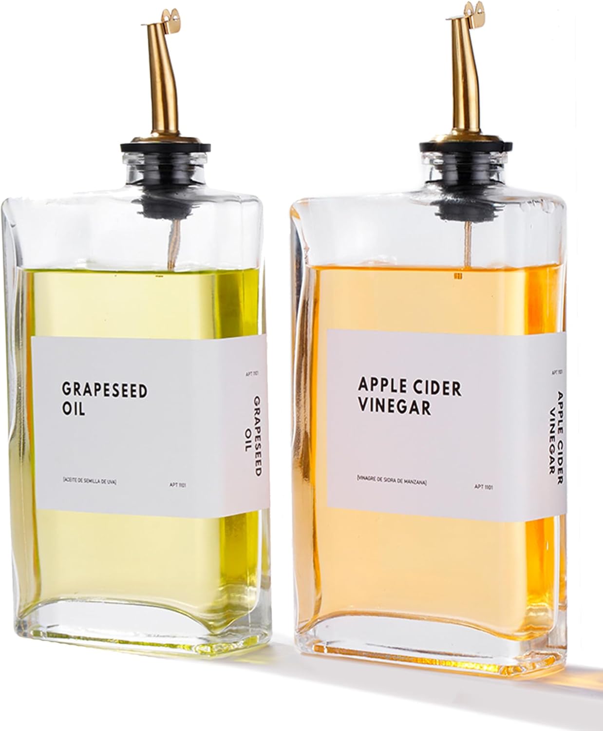 Olive Oil Dispenser for Kitchen, Cooking Oil and Vinegar Dispenser Set, Olive Oil Bottle, Soy sauce dispenser, coffee syrup bottles with stainless steel pourers - 2 pcs, Gold