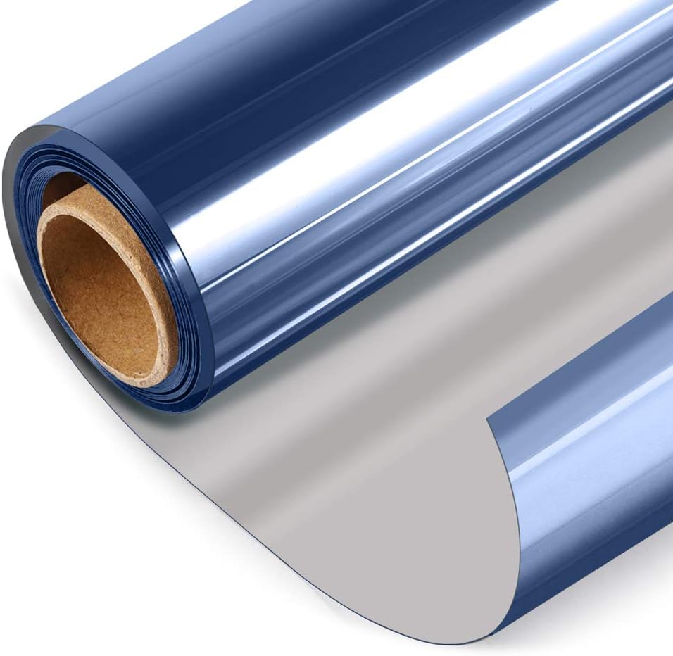 HIDBEA One Way Mirror Window Film,Daytime Privacy Sun Blocking Reflective Window Film Static Cling Heat Control Window Tinting Film for Home and Office, Blue Silver, 17.5 x 78.7 Inch