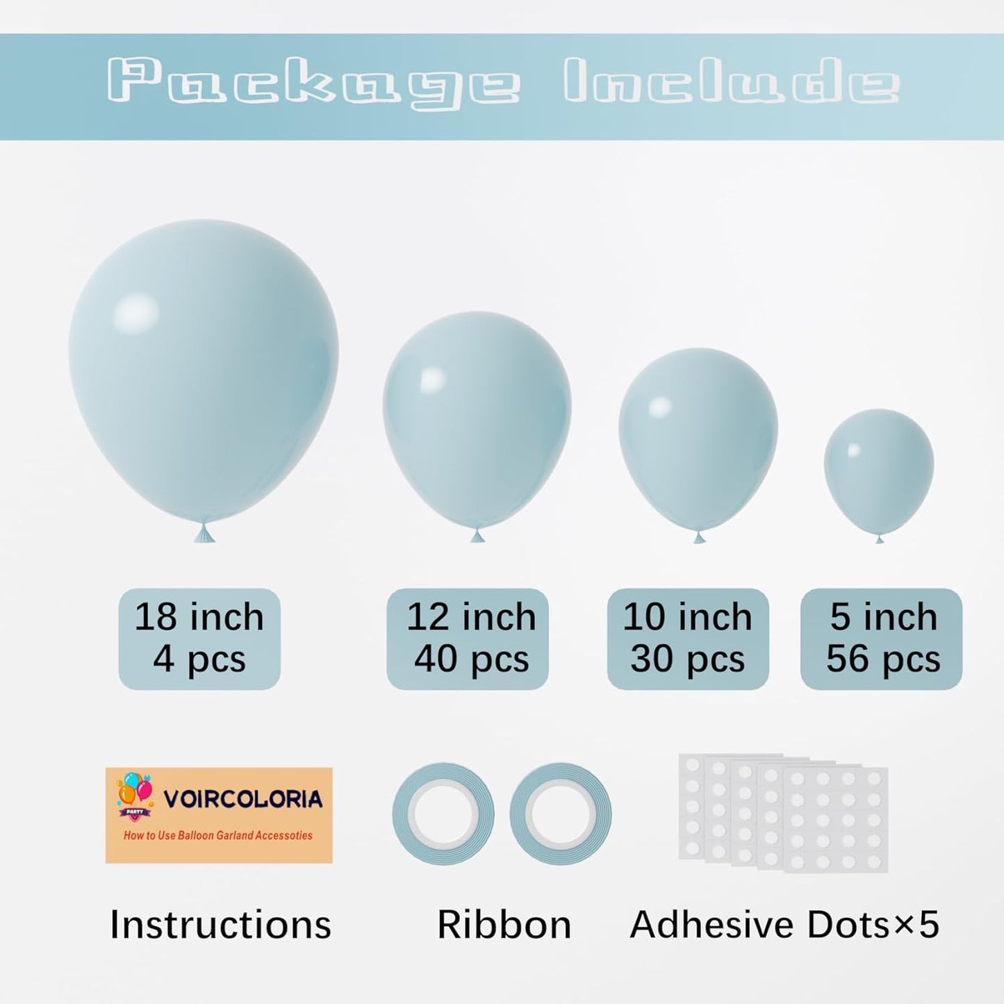 130pcs Pale Aqua Balloons Different Sizes 18" 12" 10" 5" Aqua Blue Latex Balloon Garland Arch Kit for Birthday Baby Shower Graduation Wedding Gender Reveal Anniversary Party Decorations