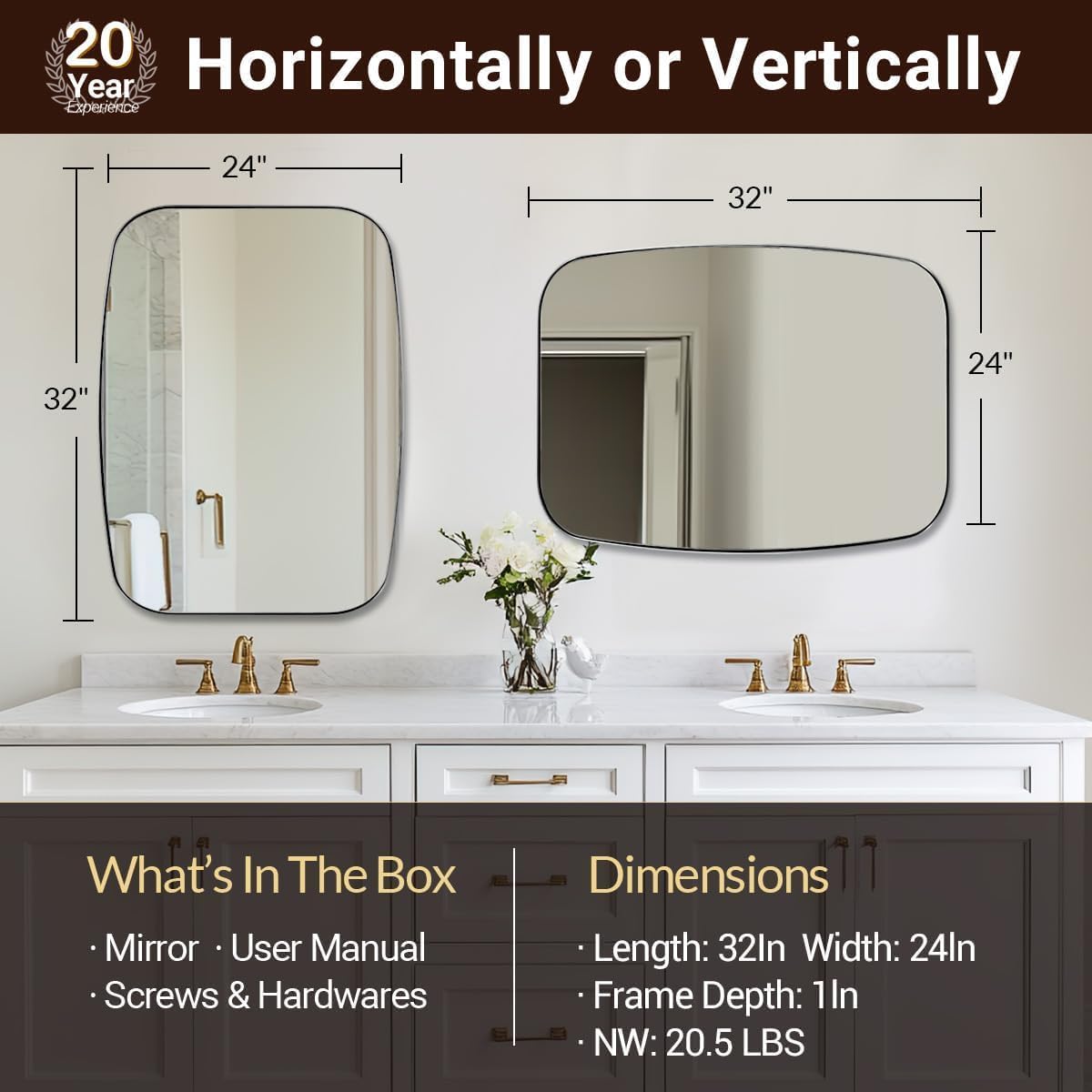 ANDY STAR Brass Bathroom Mirror, 24x32’’ Brushed Gold Metal Frame Oblong Mirror for Bathroom, Modern Gold Oval Bathroom Mirror for Over Sink, Hangs Horizontal or Vertical