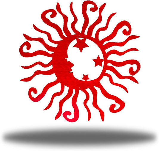 Riverside Designs Wacky Solar Moon Metal Wall Art Steel Outdoor Decor | Heavy-Duty and Waterproof | Made in USA (Red, 24L x 24W)