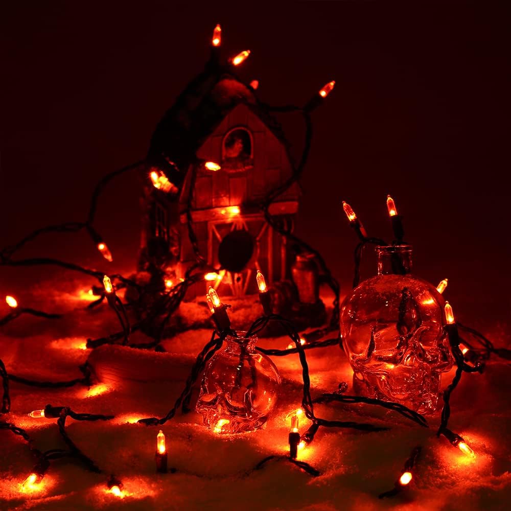 ODEETRONIC Orange Lights, 33ft 100 LED Halloween String Lights Connectable, 120V UL Certified Indoor Orange Mini Light, Outdoor Halloween Light Waterproof for Patio Home Decor, Black Wire