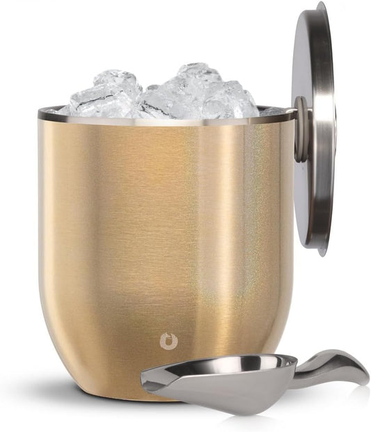 SNOWFOX Plus, Premium Vacuum Insulated Stainless Steel Ice Bucket with Lid/Scoop,Home Bar Accessories,Elegant Bartending Ice Buckets for Parties,Beautiful Outdoor Supplies,3L,Shimmer Gold