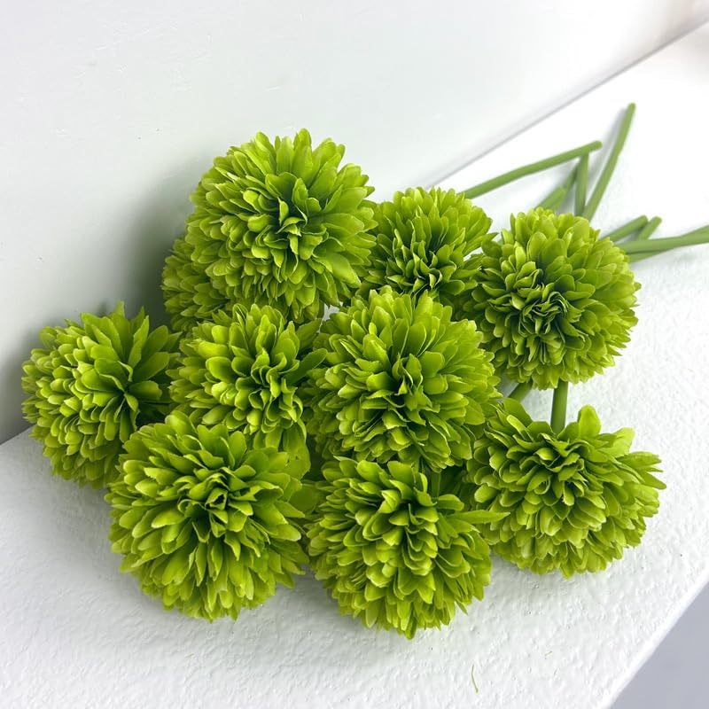 Kimura's Cabin 20Pcs Green Artificial Chrysanthemums Fake Silk Ball Flowers Mums Bouquets Arrangements Wedding Party Decor St Patricks Day Home Kitchen Garden Table DIY Floral Centerpieces (Green)