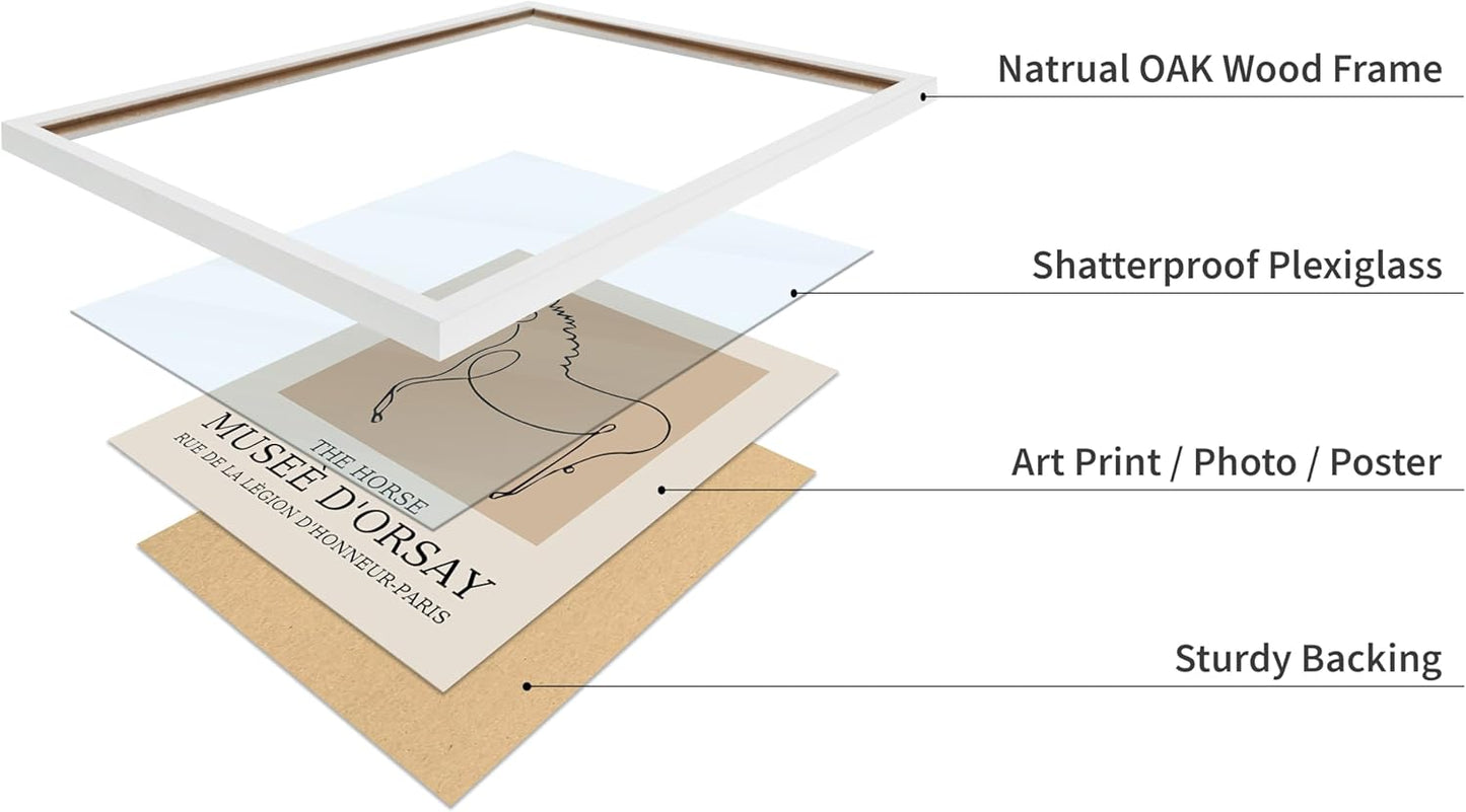 Poster Master Vintage Poster - Retro Minimalist Print - Gift for Artist, Friend - Horse, Line Drawing, Sketch, Abstract - Wall Decor for Living Room, Bedroom, 16x20 White Framed