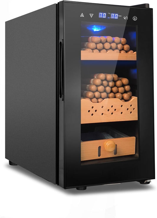 Electric Cigar Humidor, 25L 200 Counts Large Capacity,Thermostatic Electric Cooler Cabinet with Digital LED Screen, Safety Lock,Smart Humidity & Temp Control, Gifts for Men