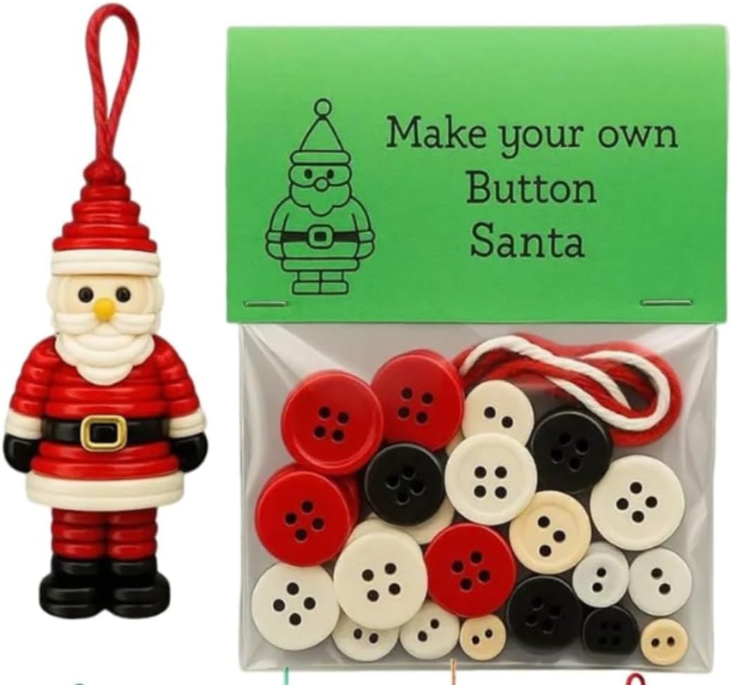 DIY Christmas Button Ornament Making Set - Snowman/Santa/Angel, Fun Holiday Craft Kit for All Ages, Ideal Xmas Tree Hanging Decor & Festive Gifts (8pcs-D)