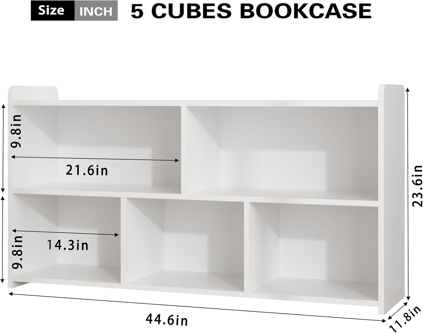 Book Shelf Set of 2, 5 Cubes Storage Organizer, Freestanding White Bookshelf Cube Shelf for Bedroom, Living Room, Home Office, Open Bookshelf Wooden Bookcase