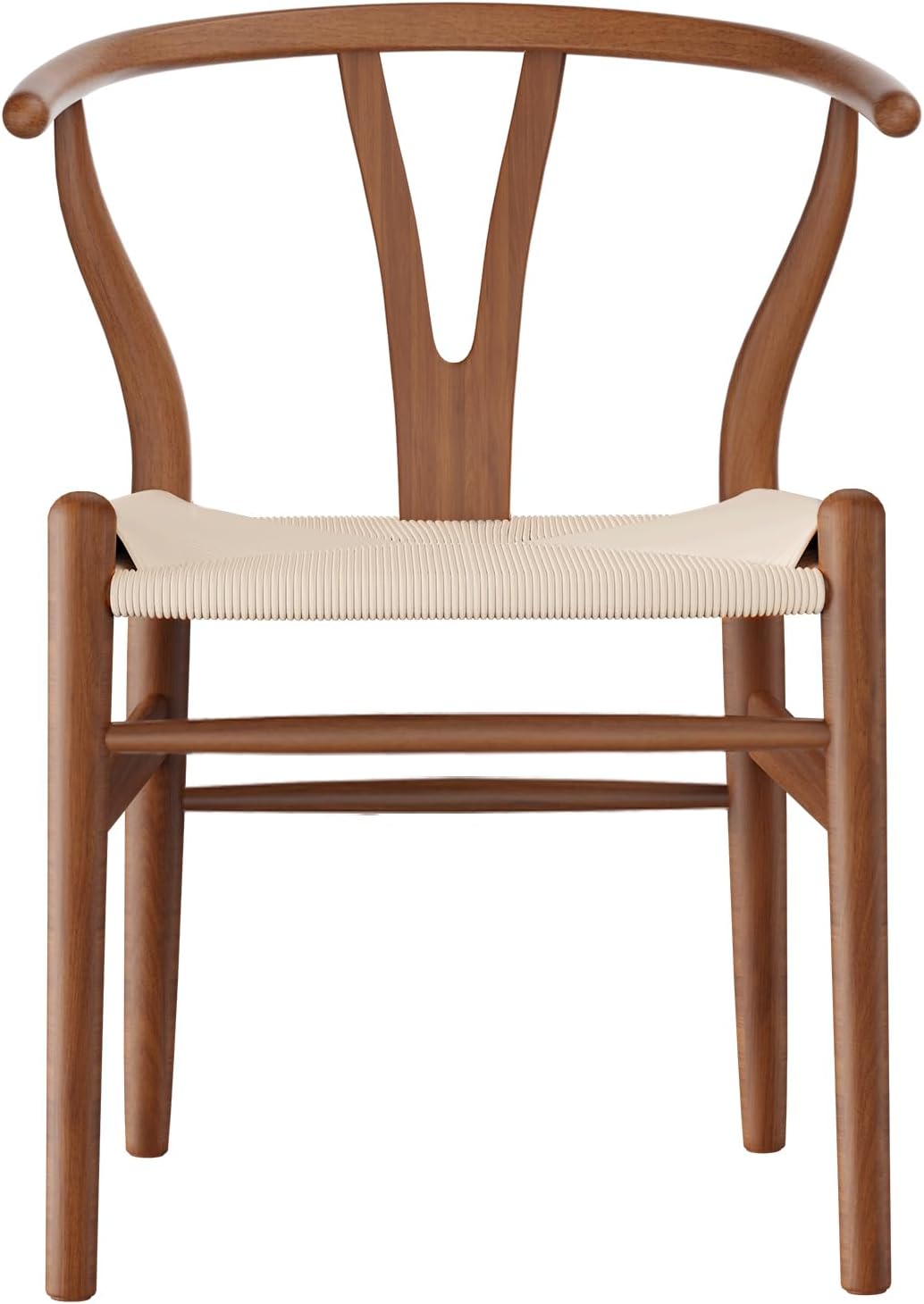 Tomile Solid Wood Wishbone Chair Y Chair Mid-Century Armrest Dining Chair, Hemp Seat (Ash Walnut Color, Pack of 2)