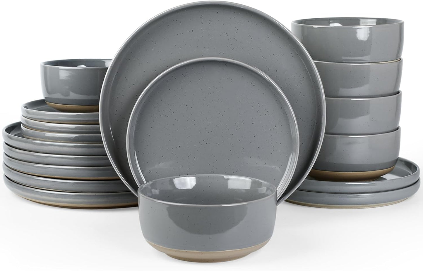 Famiware Milkyway Plates and Bowls Set, 18 Pieces Dinnerware Sets, Dishes Set for 6, Dark Gray