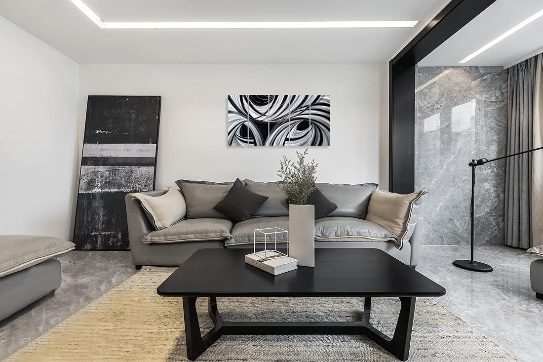 Yihui Arts Black and White Metal Art Wall Decor Hand Crafted Abstract Aluminum Artwork Modern Wall Sculpture Home Accent for Living Room Bedroom Dinning Decor