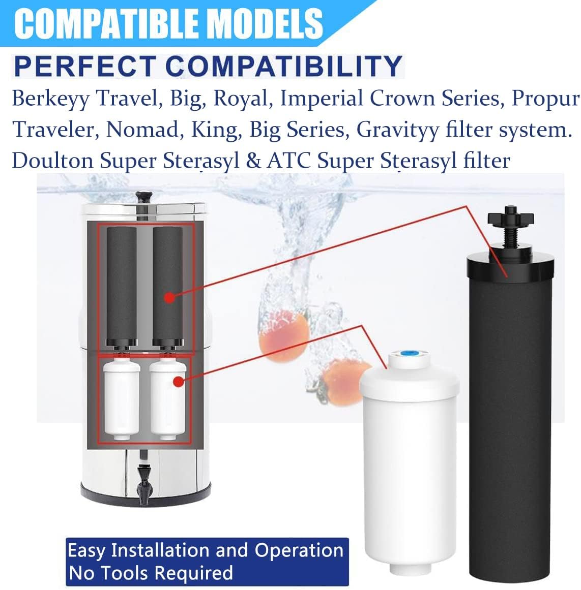 Water Filter Replacement Compatible with Big Berkey® Gravity Filter System Parts and Accessories, NSF/ANSI 42&372 Certified (4 Pack) BB9-2® Black Water Filters Cartridges