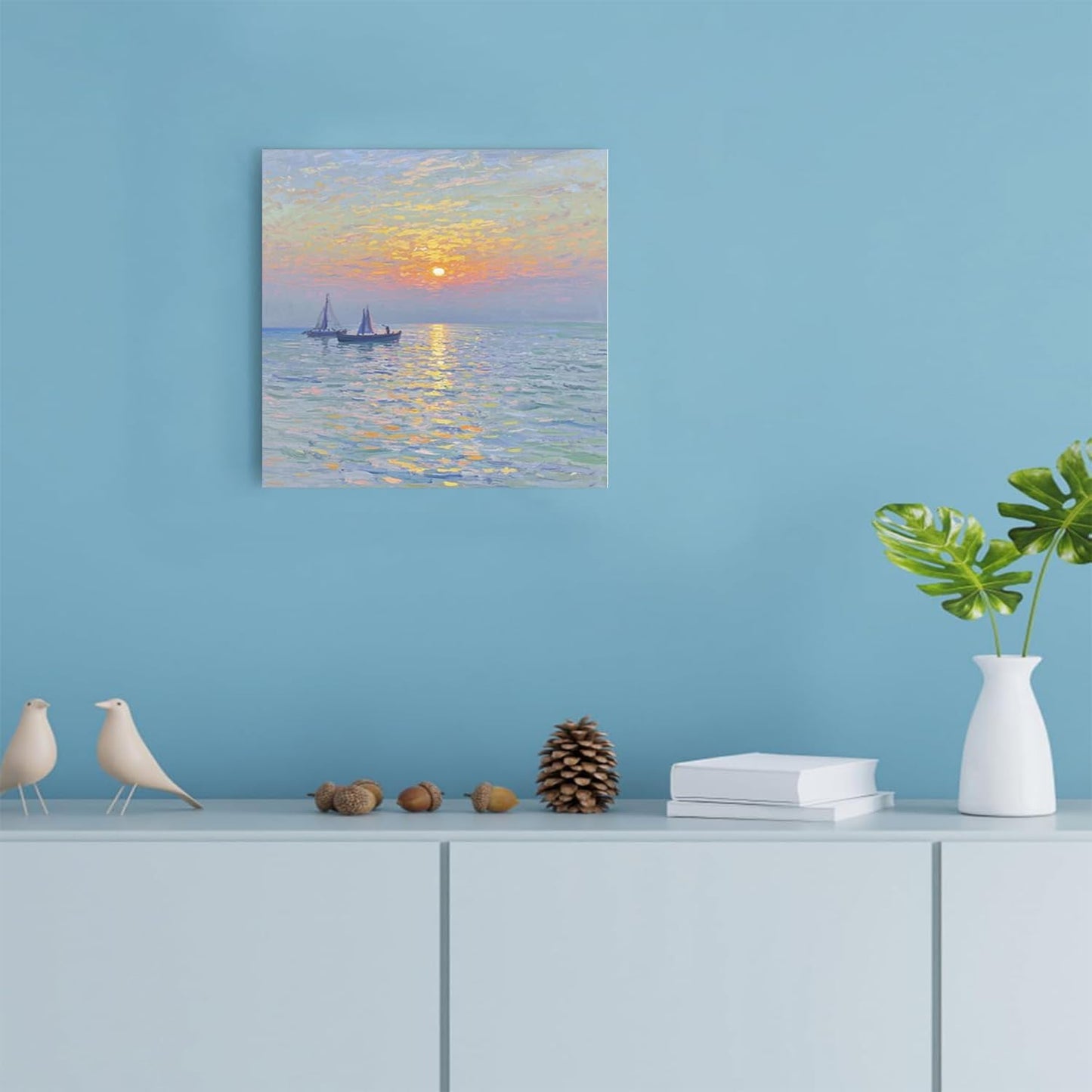 Coastal sailboat scenery poster art decor ocean nautical room decor beautiful sailboat seascape decor suitable for beach villa