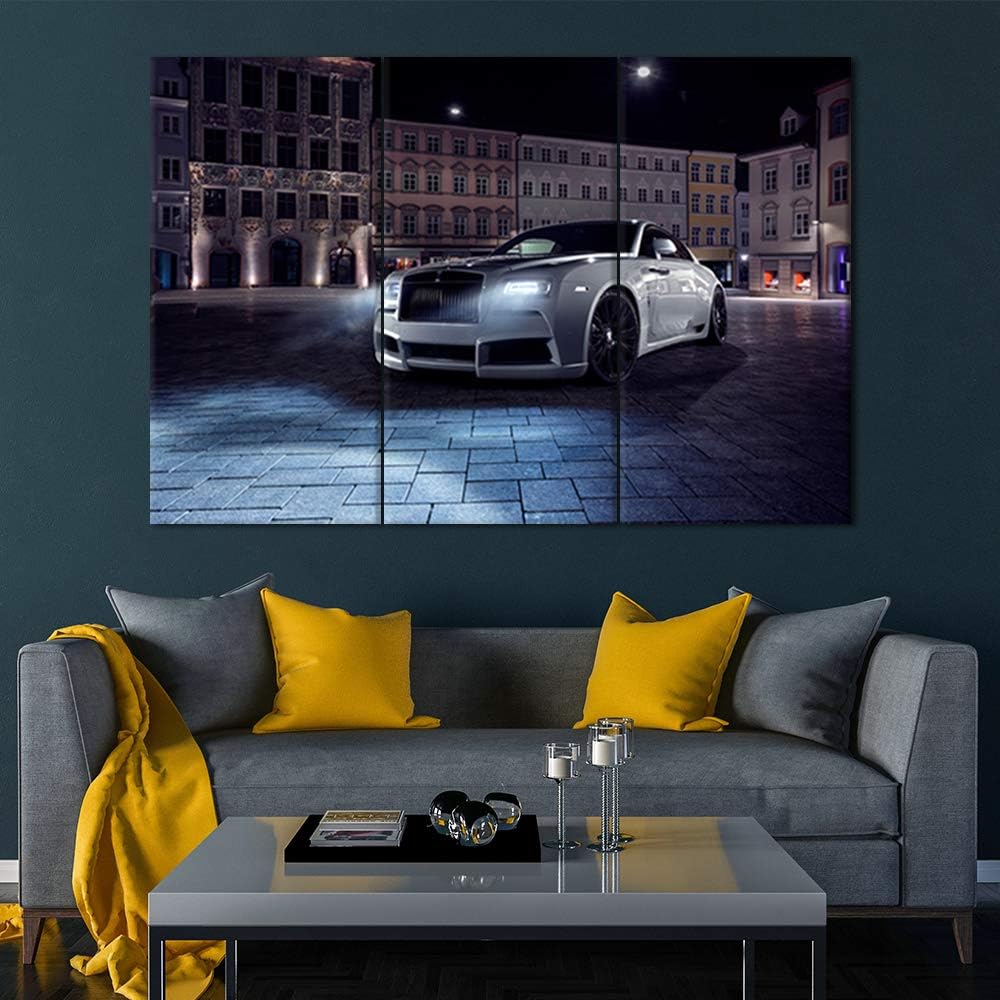 TUMOVO 3 Piece Canvas Wall Art - White Supercar - Modern Home Decor Stretched and Framed Ready to Hang - 12 x 24 inch x 3 Pieces