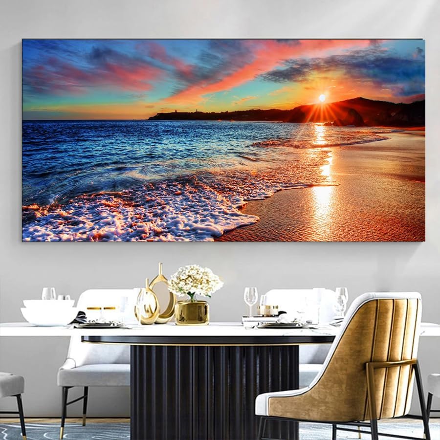 Yxbhhym-Beach Wall Art Pictures for Living Room Ocean Canvas Wall Art Decor Bedroom Sunset Painting Coastal Artwork for Wall Seascape Print Sea Poster Modern Landscape Office Art Home Decorations