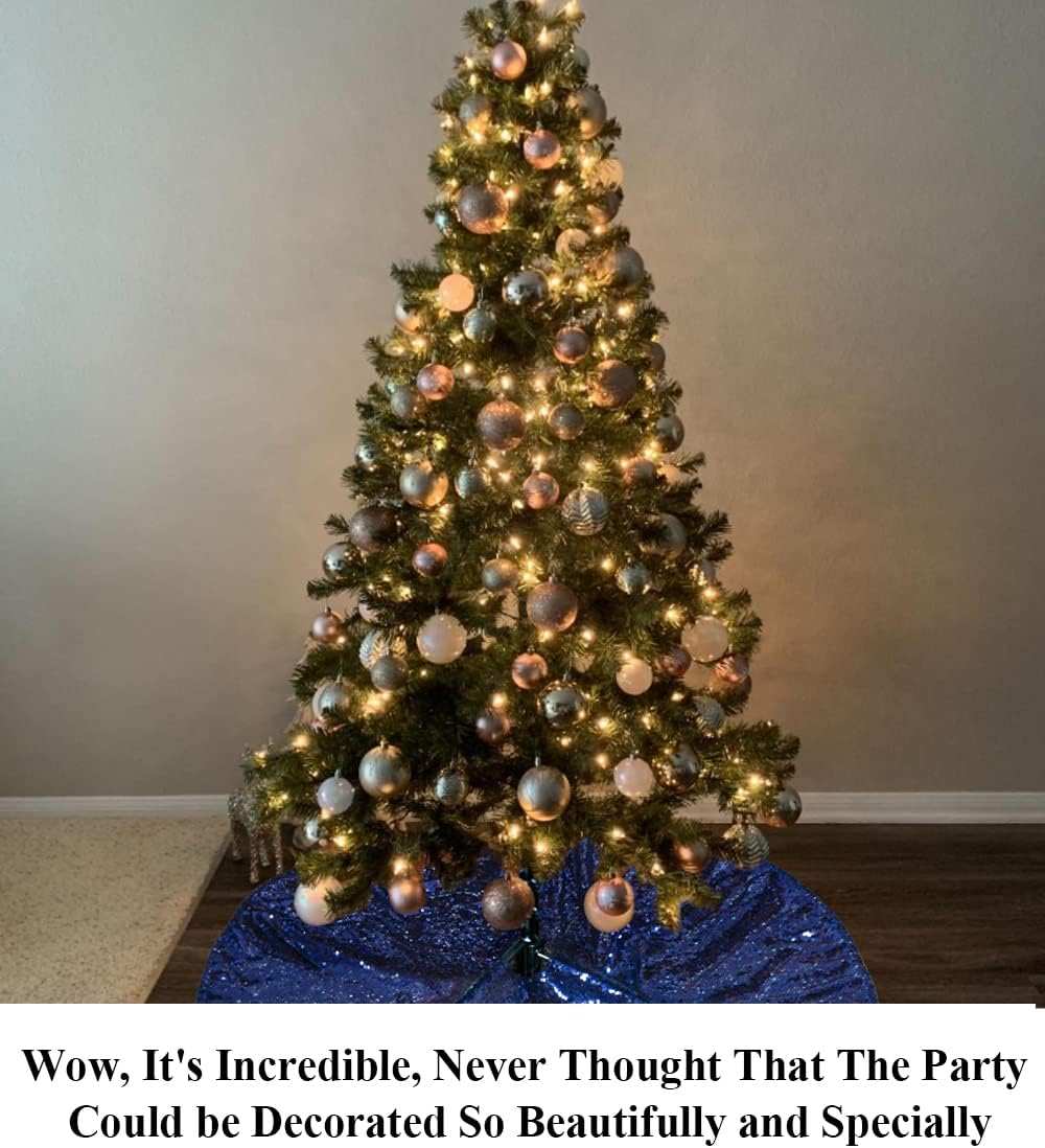 Partisout 48in Navy Blue Sequin Tree Skirt Glitter Colorful Christmas Skirts for Halloween Holiday Celebration Supplies