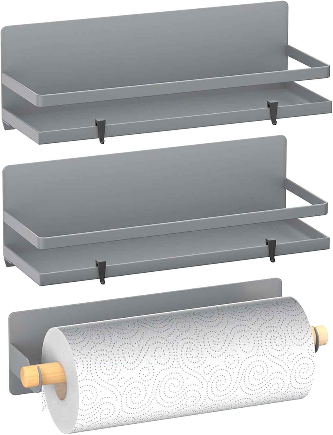 Magnetic Spice Rack Moveable Magnetic Shelf Organizer with Paper Towel Holder Kitchen Refrigerator Seasoning Storage Rack Fridge Magnet Organizer,Grey,3 Packs