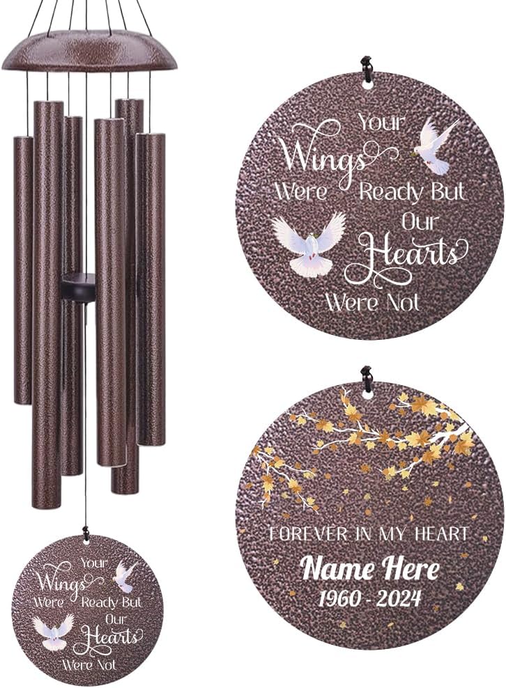 Sympathy Wind Chimes Personalized, Love Doves Wind Chimes for Loss of Loved Dad/Mom, Memorial Gifts Wind Chime for Funeral, in Loving Memory of Husband/Wife, Garden Outdoor Decor (36inch)