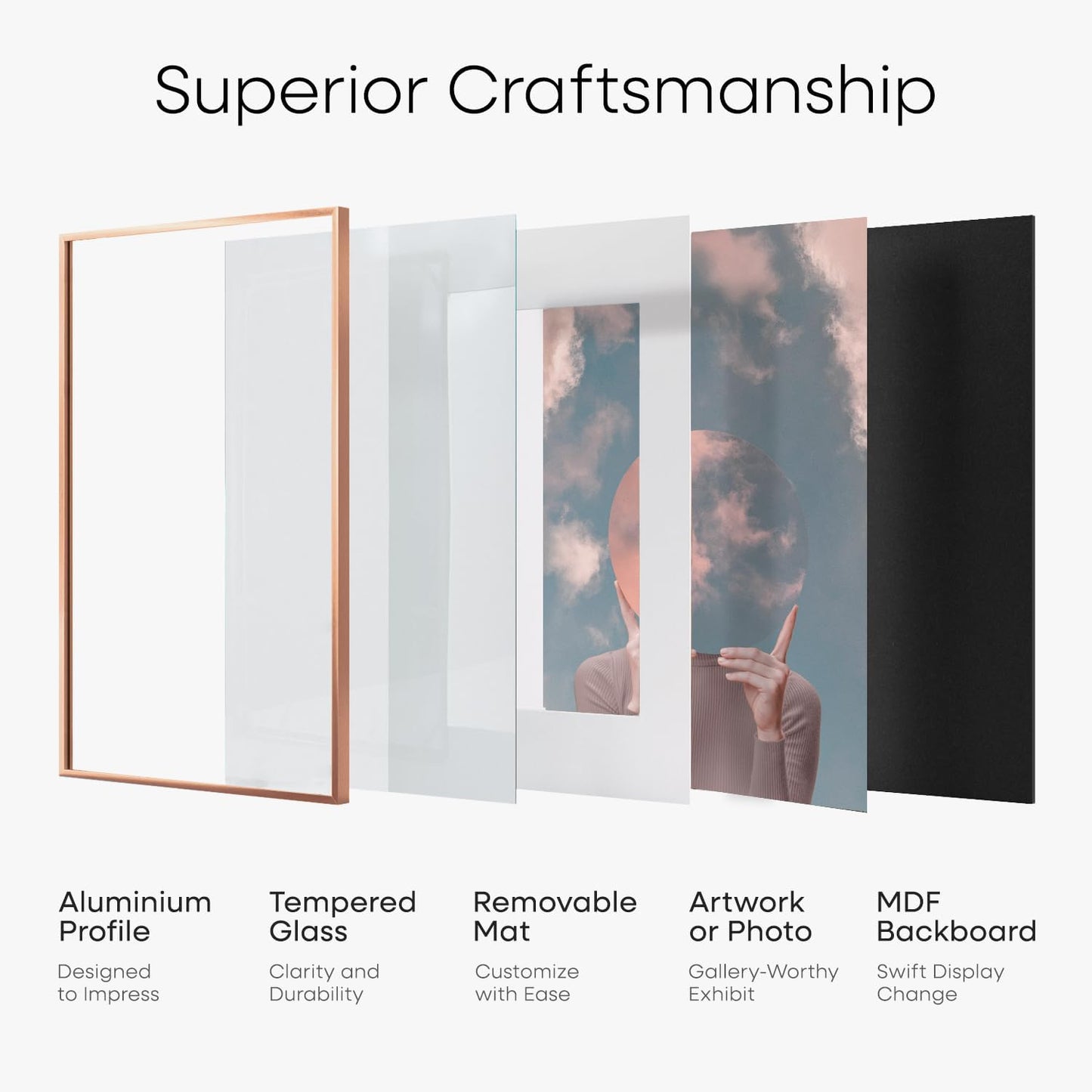 Homeforia A1 Poster Frame Rose Gold, High End Metal A1 Large Picture Frames with Mat A2 Photo, 23.4 x 33.1 Frames Matted to 16.5 x 23.4 Print, 23.4x33.1 Thin Frames, Tempered Glass, Wall Kit, Set of 1