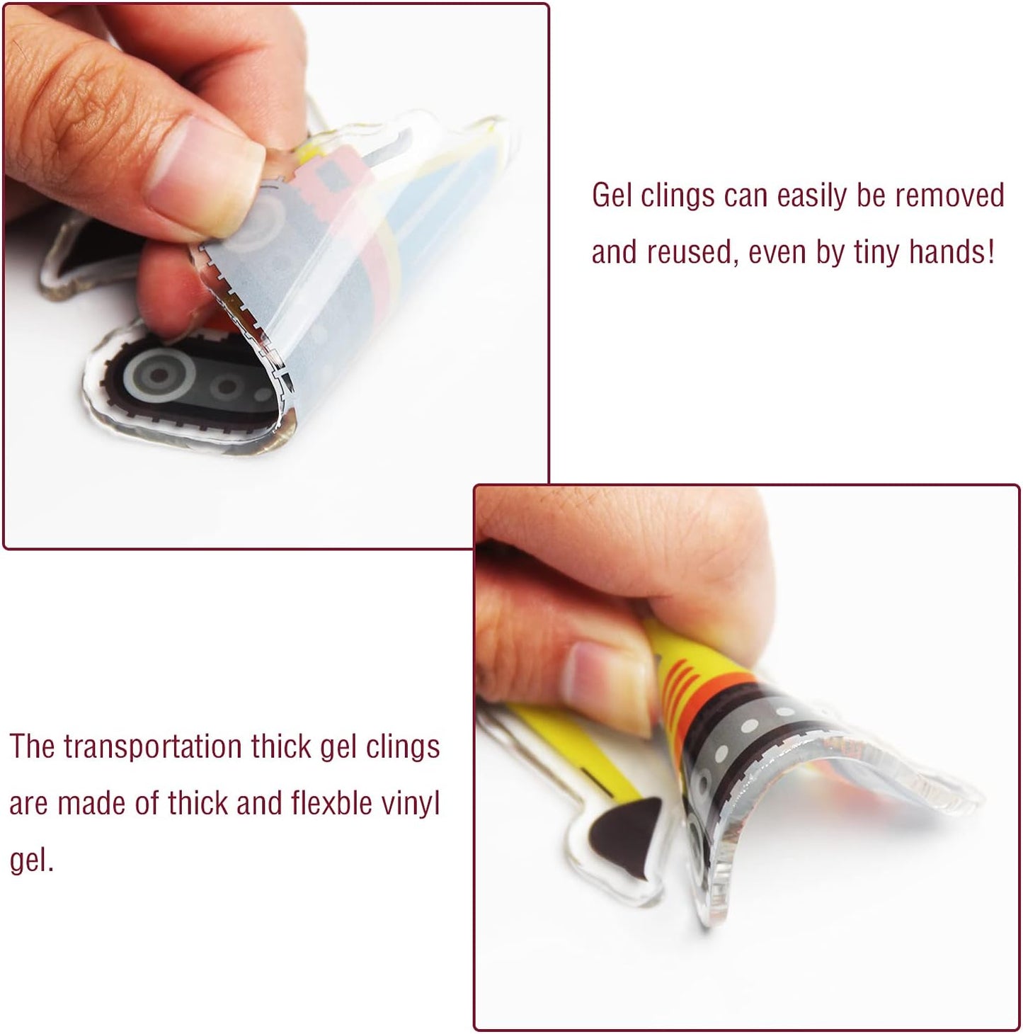 40 PCS Transportion Thick Gel Clings Vehicle Window Gel Clings Decals Stickers for Kids Toddlers and Adults Home Airplane Classroom Nursery Winter Car Party Supplies Decorations Removable and Reusable