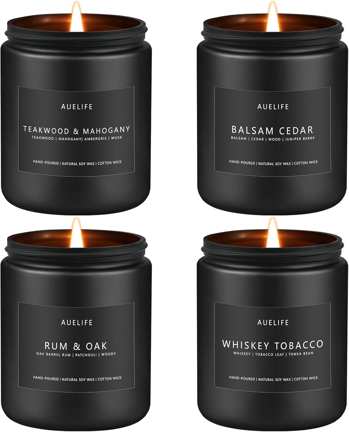 Scented Candles Set | Candle Gifts for Men - Masculine Candle, Soy Candles for Home Scented - 4 Pack Aromatherapy Gift for Dad Fathers Day- Scent of Teakwood & Mahogany/Whiskey Tobacco/Rum & Oak/Cedar