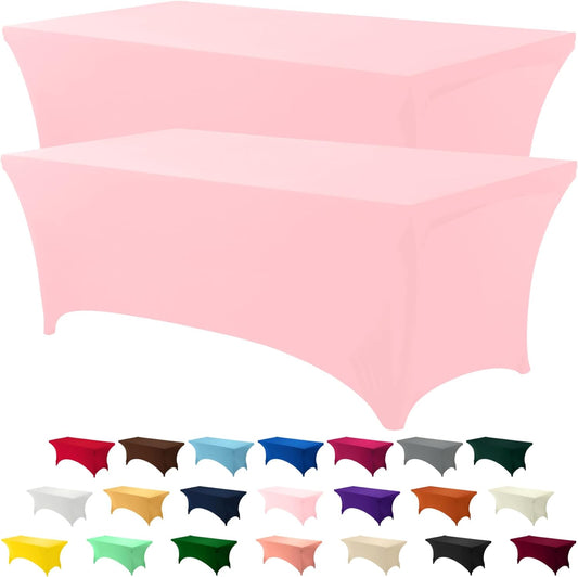 Utopia Kitchen 6FT Spandex Tablecloth [2 Pack, Pink] 200 GSM Stretch, Fitted, Washable and Wrinkle Resistant Table Cloth Rectangle Cover for Trade Shows, Wedding, Parties [72Lx30Wx30H Inch]