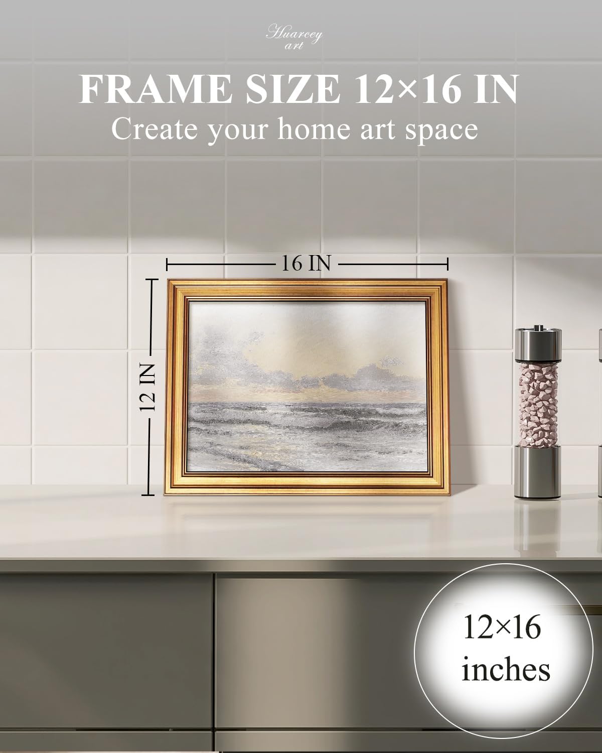 HUARCEY Gold Framed Vintage Wall Art for Living Room, Landscape Painting Prints Shelf Decor for Kitchen, Aesthetic Bedroom Wall Art, Christmas Gifts for Friends or Family (Sea or Sky - 12"x16")