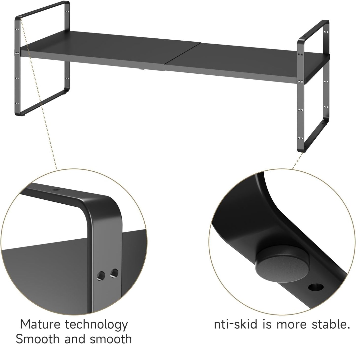 16.5~27.1" Expandable Shelf Organizer, 2Pack 10.2" Wide Stackable Cabinet Shelf Organizers, Black Metal Sturdy Kitchen Counter Storage for Countertop, Adjustable Height Spice Rack