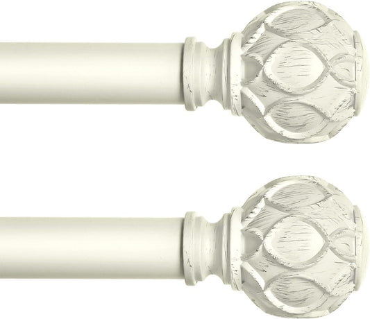White Farmhouse Curtain Rods for Windows:Heavy Duty Adjustable Curtain Rod for Bedroom Living Room,Boho Decorative Rustic Drapery Pole with Vintage Coastal Finials,Antique White 2 Pack 36-88"