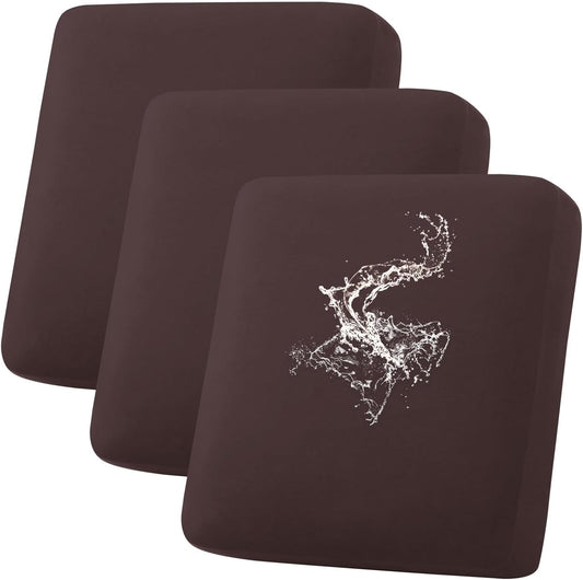 hyha Waterproof Couch Cushion Covers, Stretch Sofa Couch Seat Slipcover for Dog Washable, Non-Slip Waterproof Outdoor Cushion Covers for Patio Furniture Replacement (3 Pieces, Chocolate)