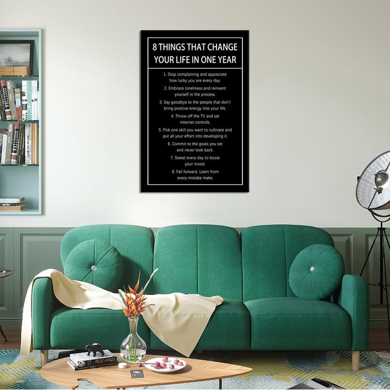 Inspirational Wall Decor 8 Things That Change Your Life In One Year Motivational Canvas Wall Art Quotes Poster Print Artwork for Office Living Room Painting Stretched and Framed [24''Wx 36''H]