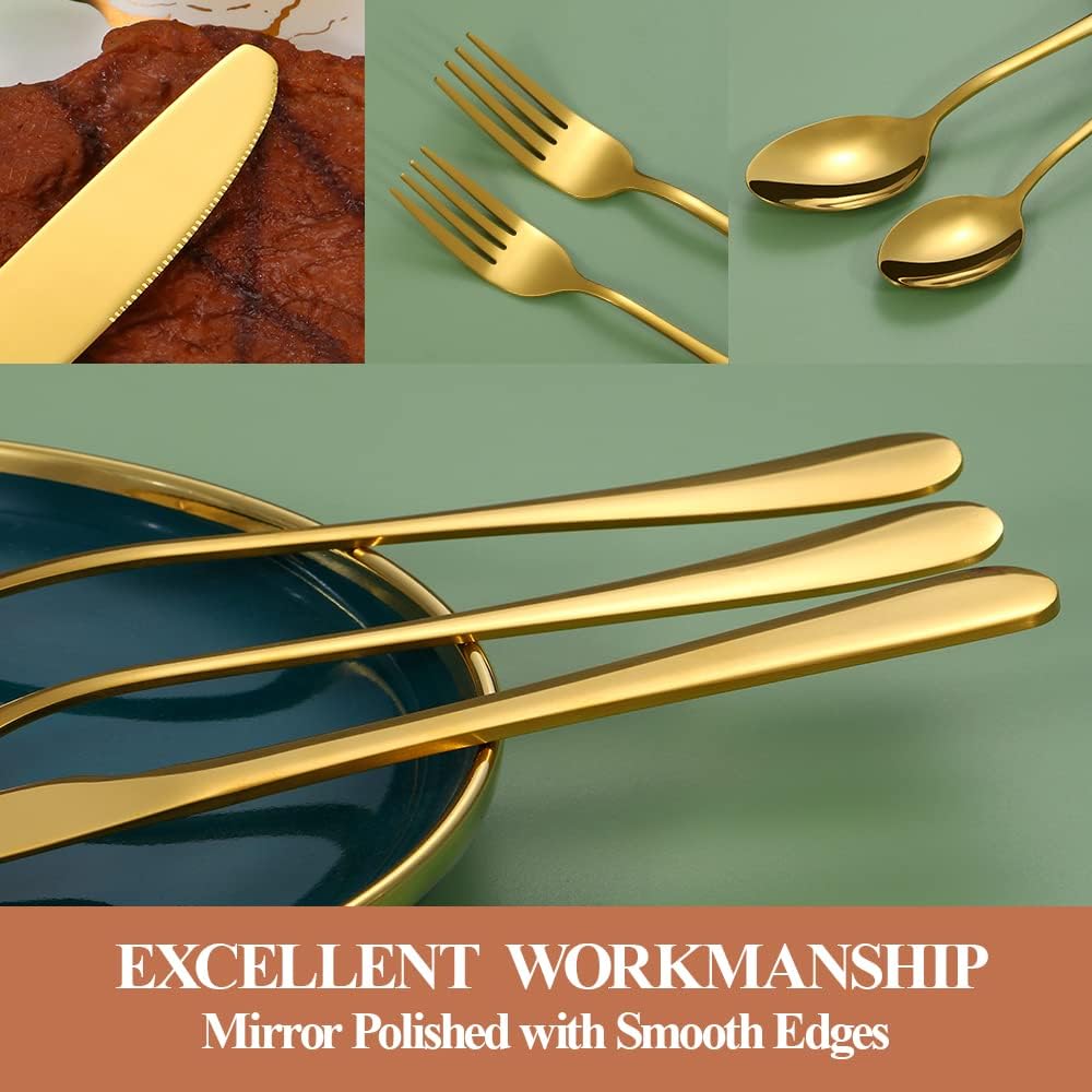 Lazycorner 30 Pcs Gold Silverware Set for 6, Food Grade Stainless Steel Flatware Set Include Fork/Knife/Spoon, Mirror Polished Eating Utensils Sets, Reusable Silverwear Cutlery Set, Dishwasher Safe