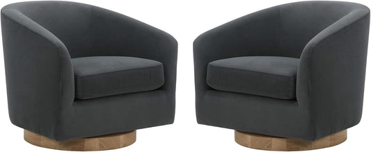 CHITA Swivel Accent Chair, FSC Certified Upholstered Velvet Barrel Chair for Living Room Set of 2, Fully Assembled, Grey